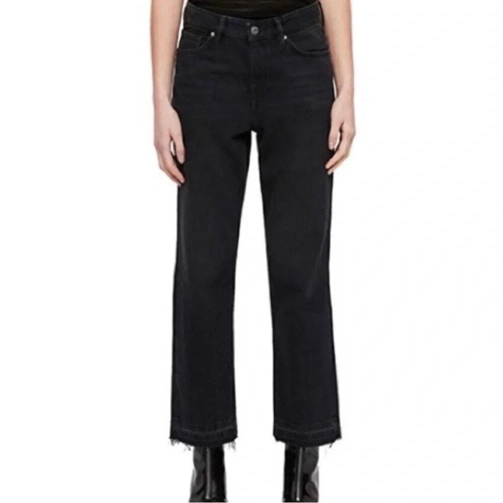 AllSaints Ava Black Denim Raw Hem Cropped Jeans Sz 26